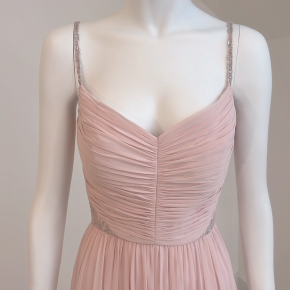 NWT SAMPLE Dessy 2944 size 8 Blush pink Lux Chiffon. Pristine Condition. - Picture 4 of 9